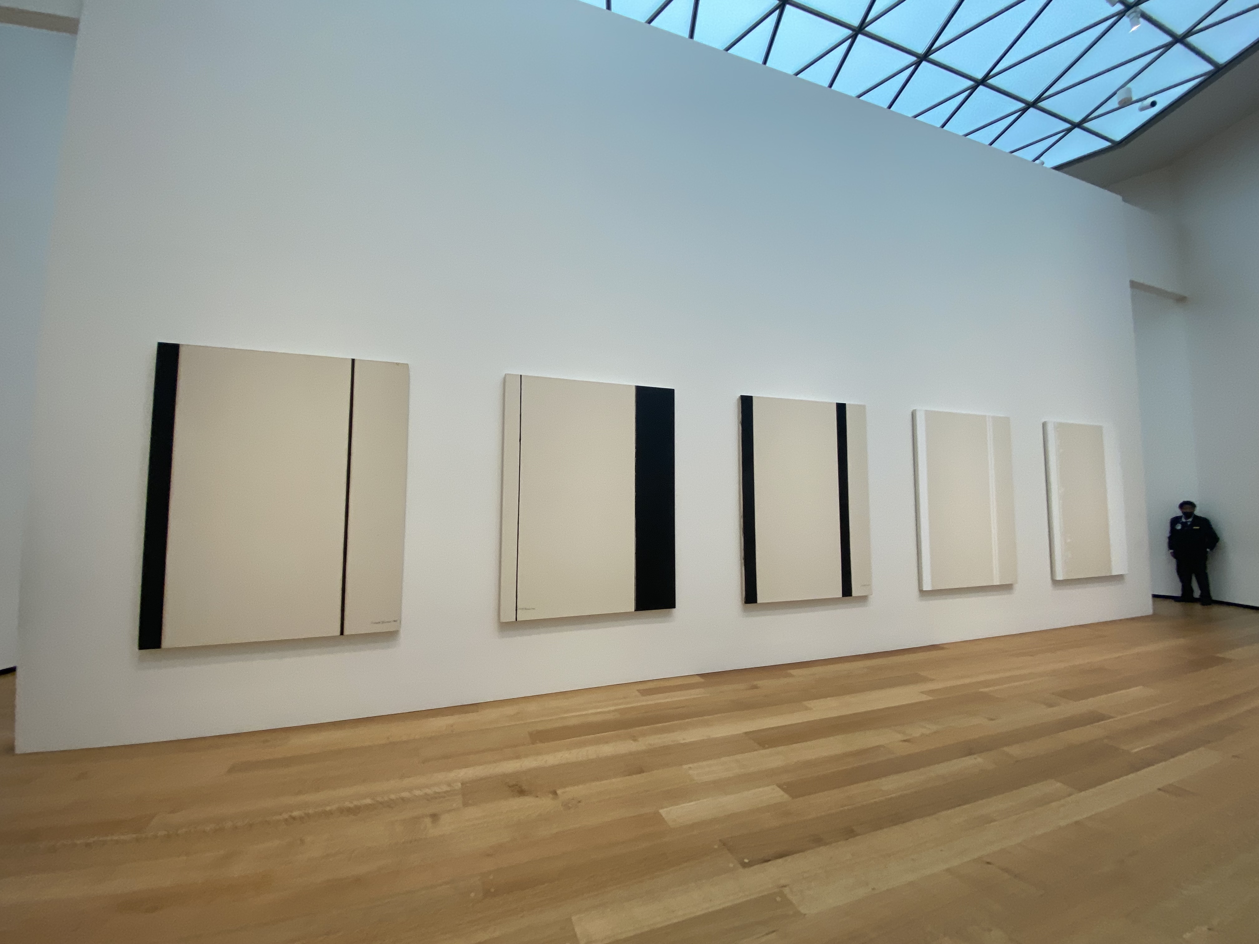 A wall of paintings from Barnett Newman's 'Stations of the Cross' series.