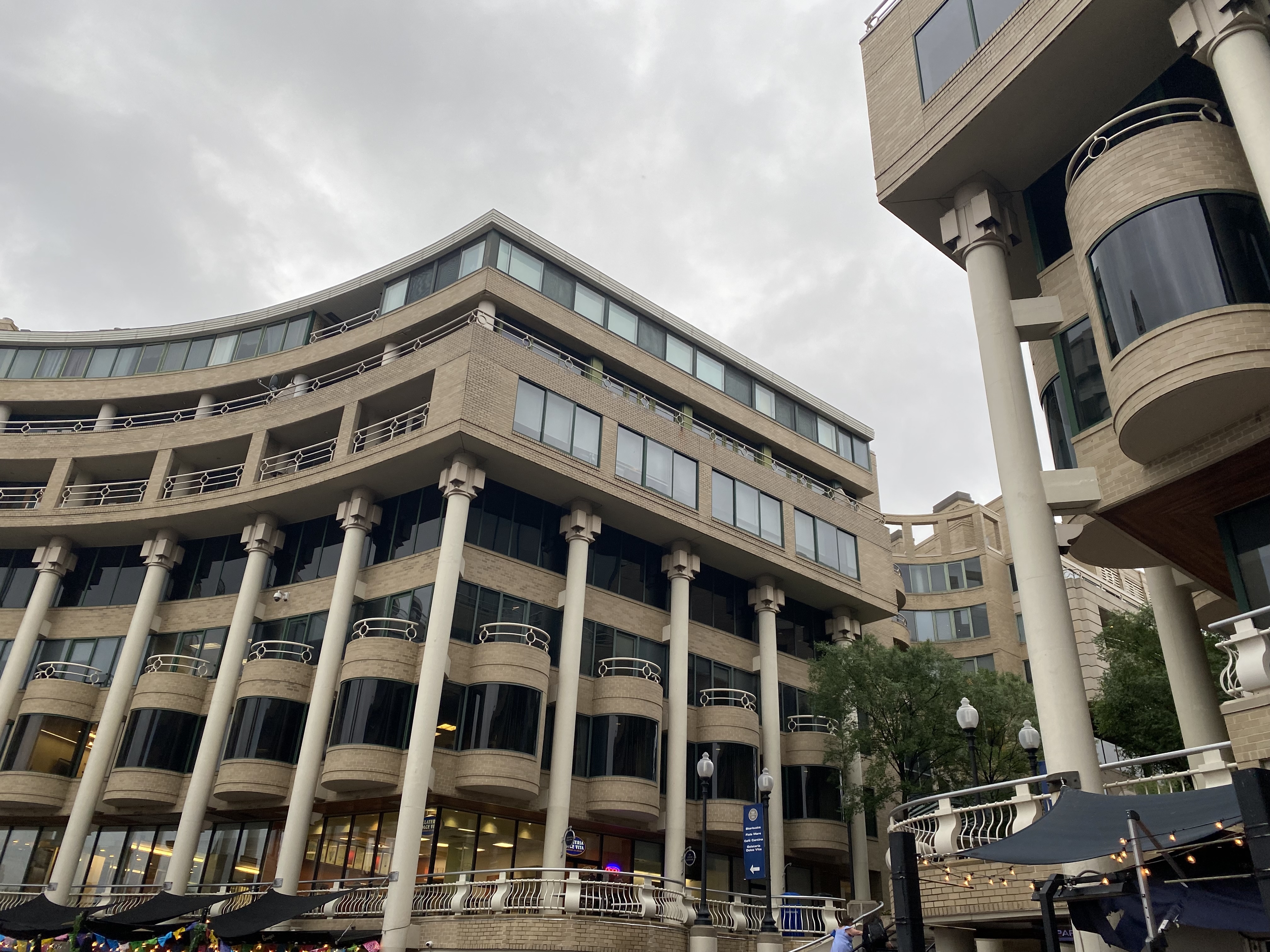 Large buildings along the Potomac River.
