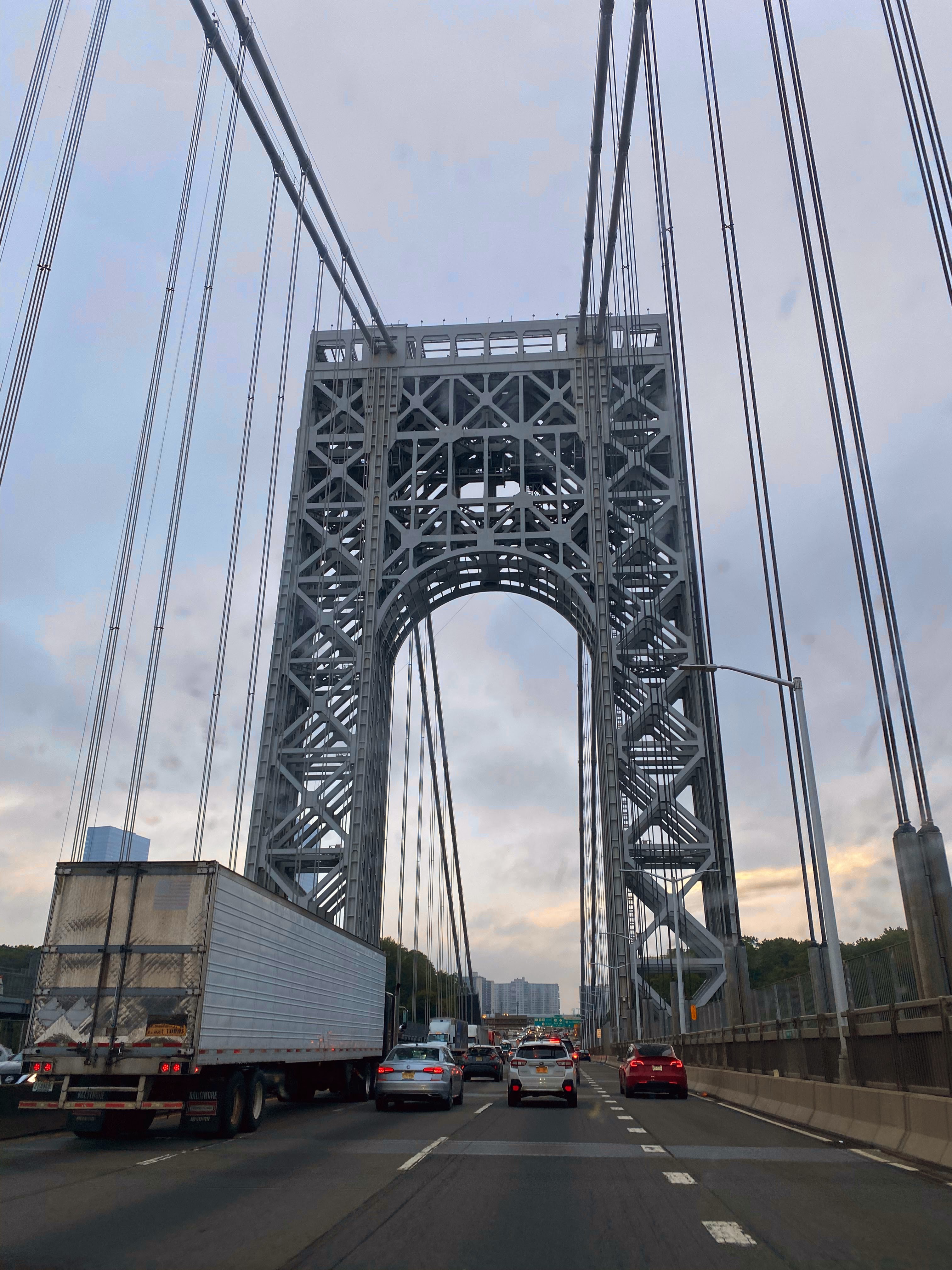 Driving over the George Washington Bridge.