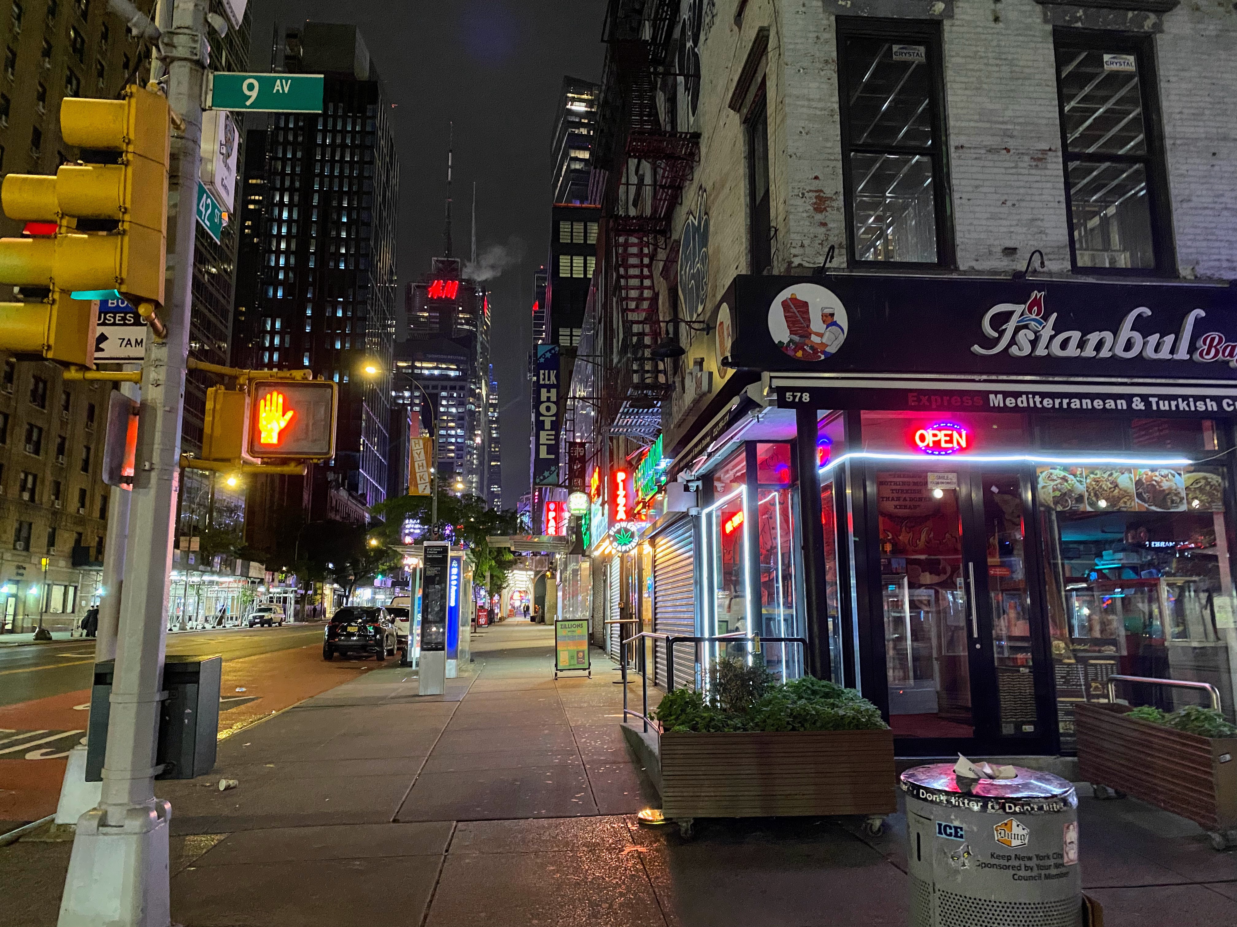 A street in Midtown at night.